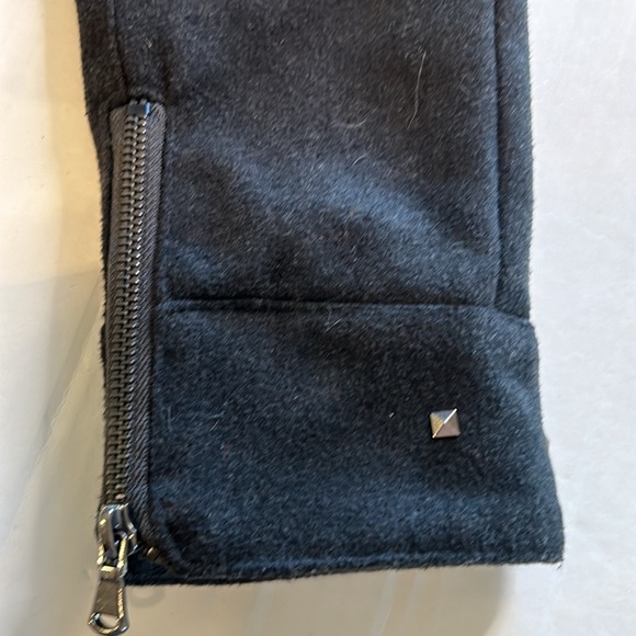 Outer Edge Black Wool Blend Peacoat Zip Closure Waist Buckle Studs. Size XL - Picture 9 of 14